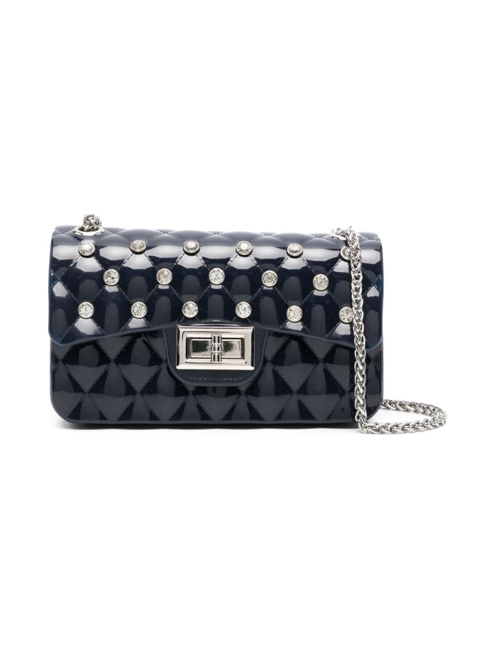 Borsa trapuntata con strass blu notte