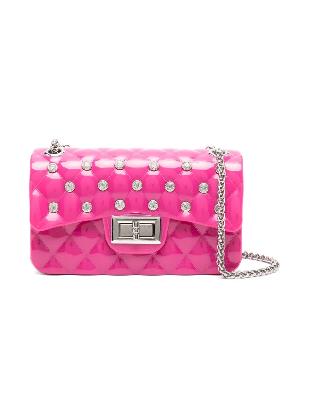 Quilted bag with fuchsia rhinestones