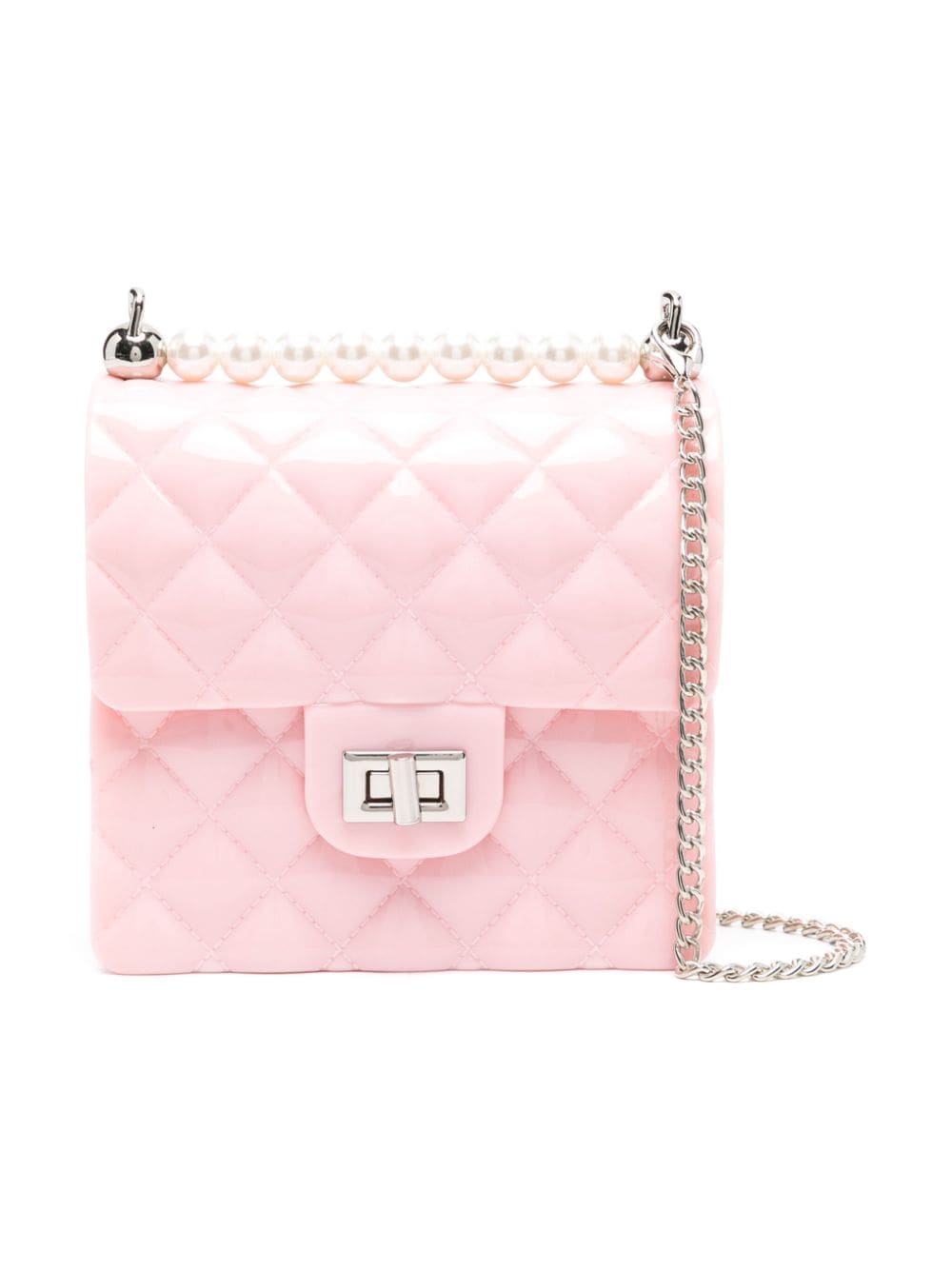 Pink quilted bag with pearls