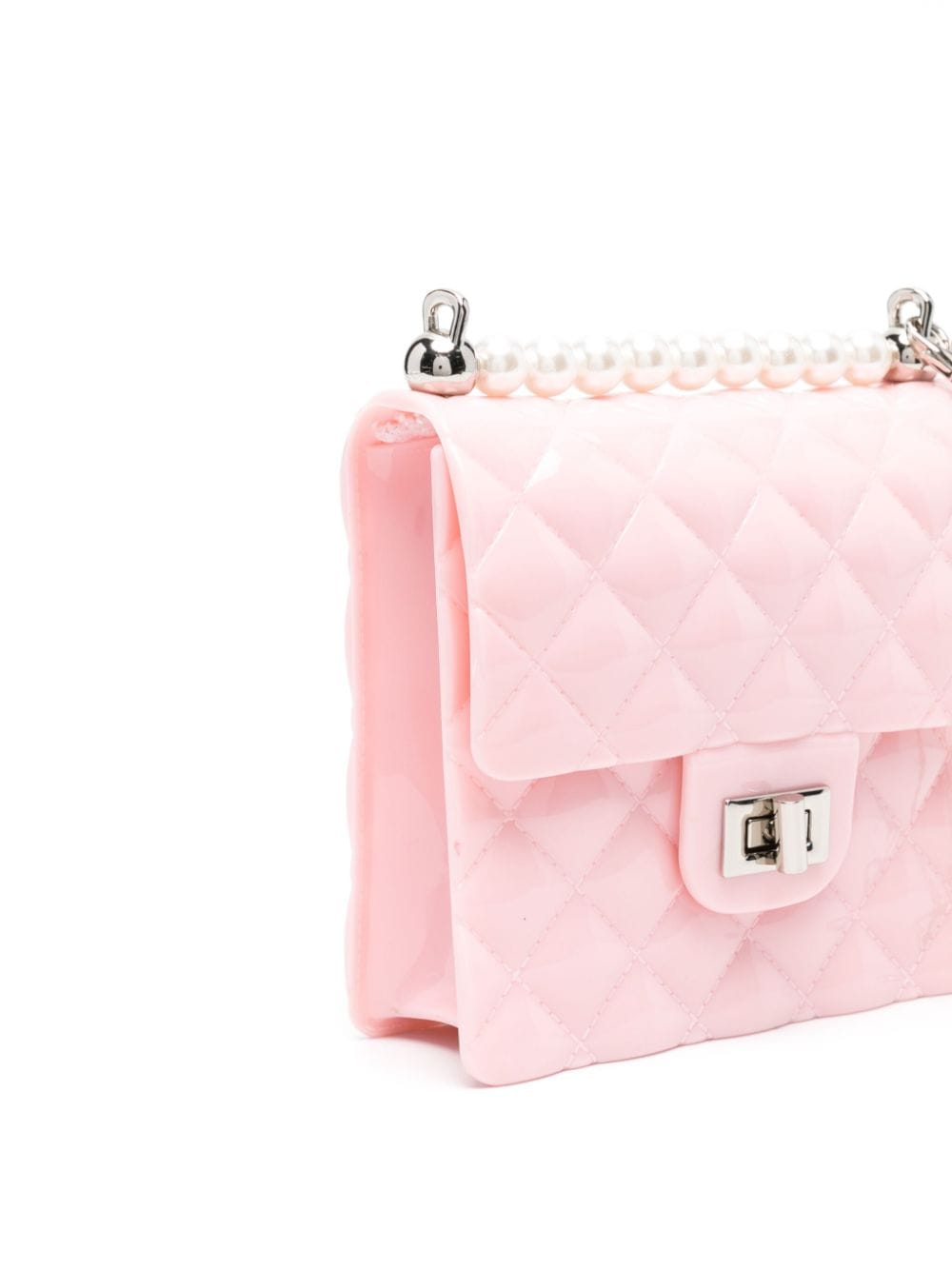 Pink quilted bag with pearls