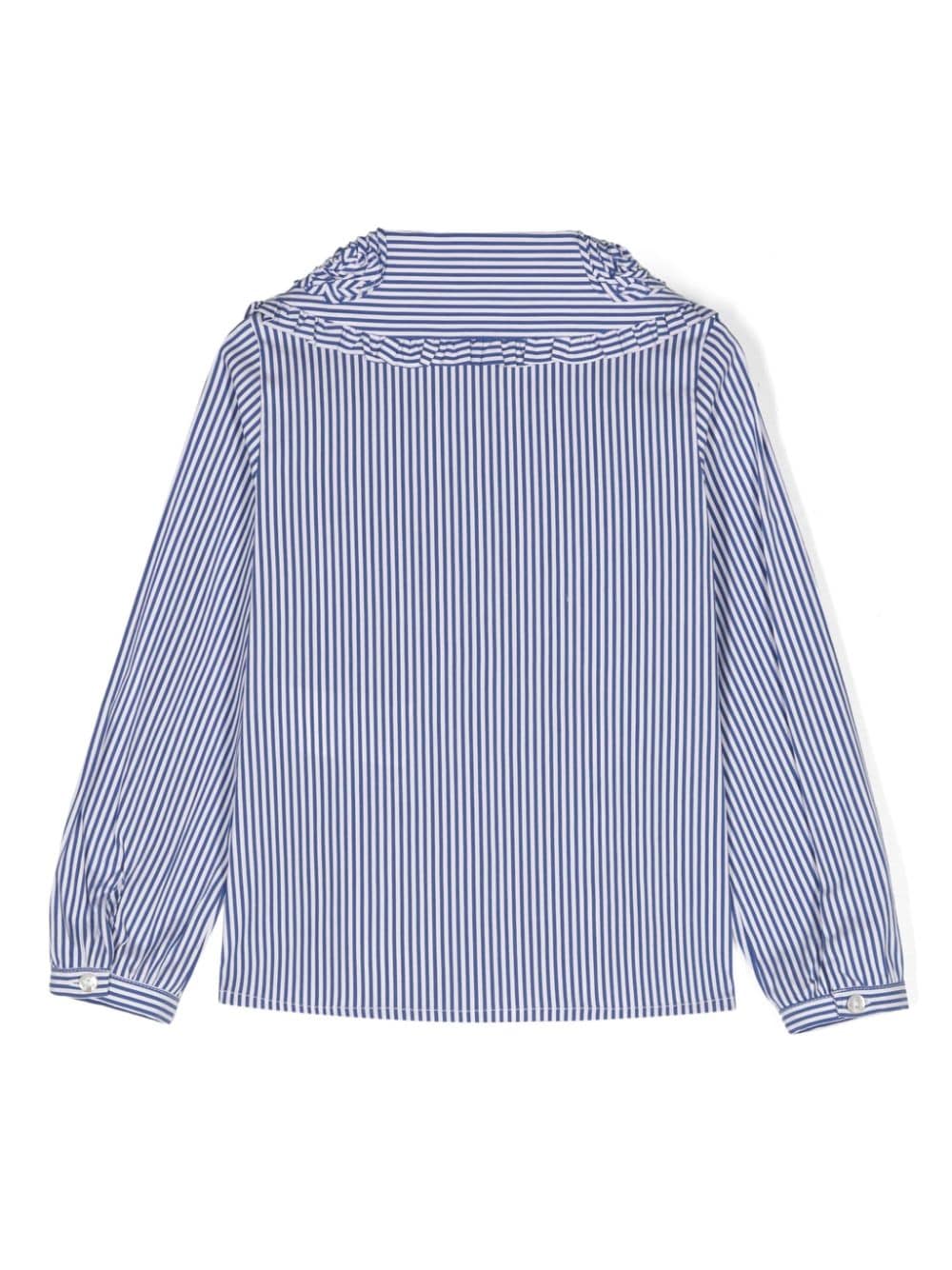 Blue pinstripe shirt with collar embroidery