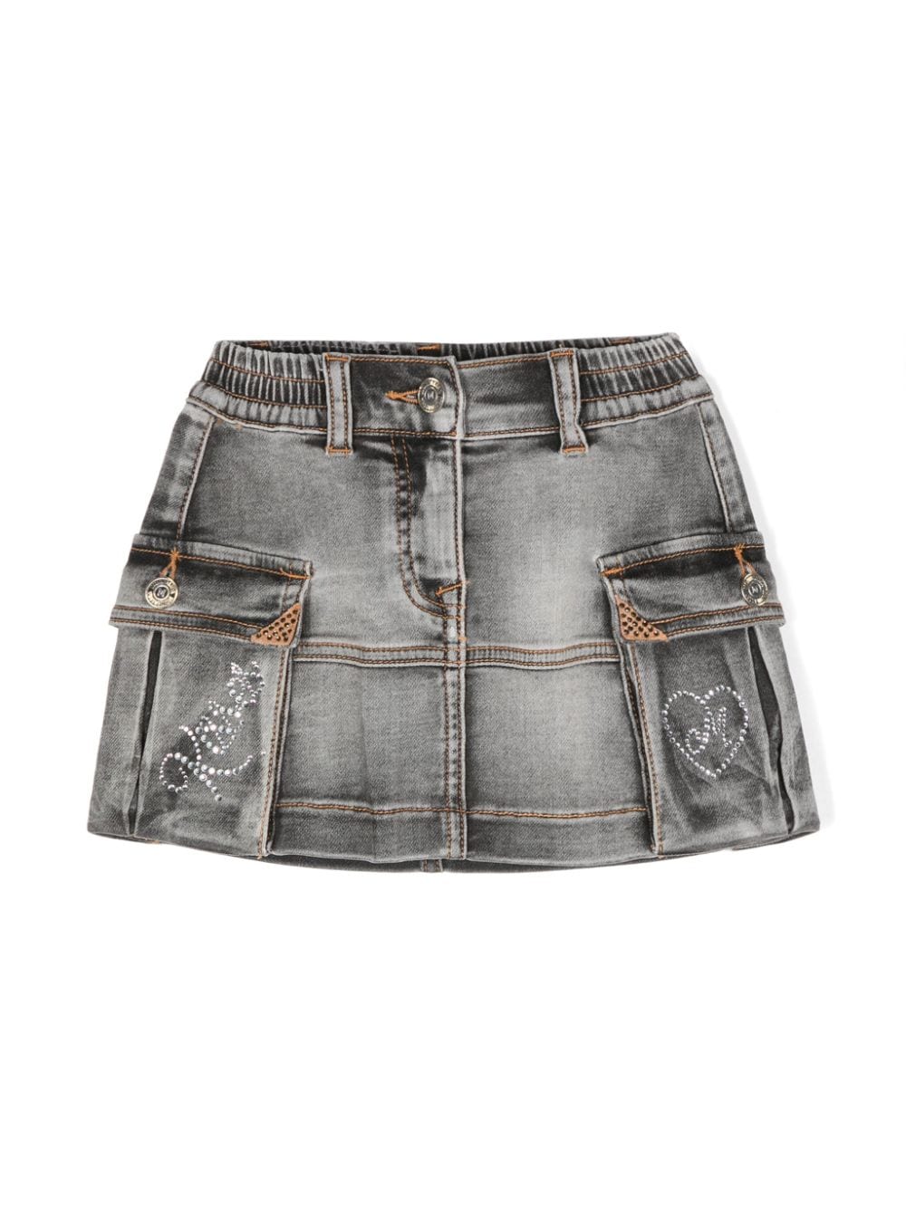 Grey denim skirt with side pockets