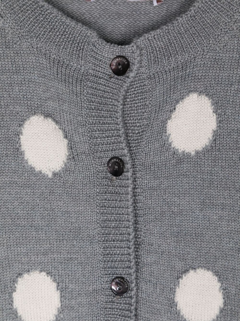 Grey knitted cardigan with wool polka dots