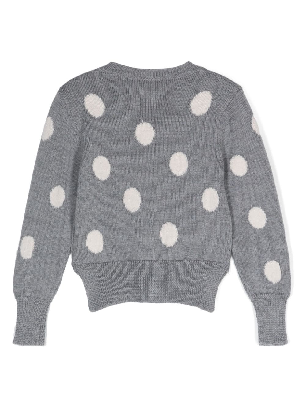 Grey knitted cardigan with wool polka dots