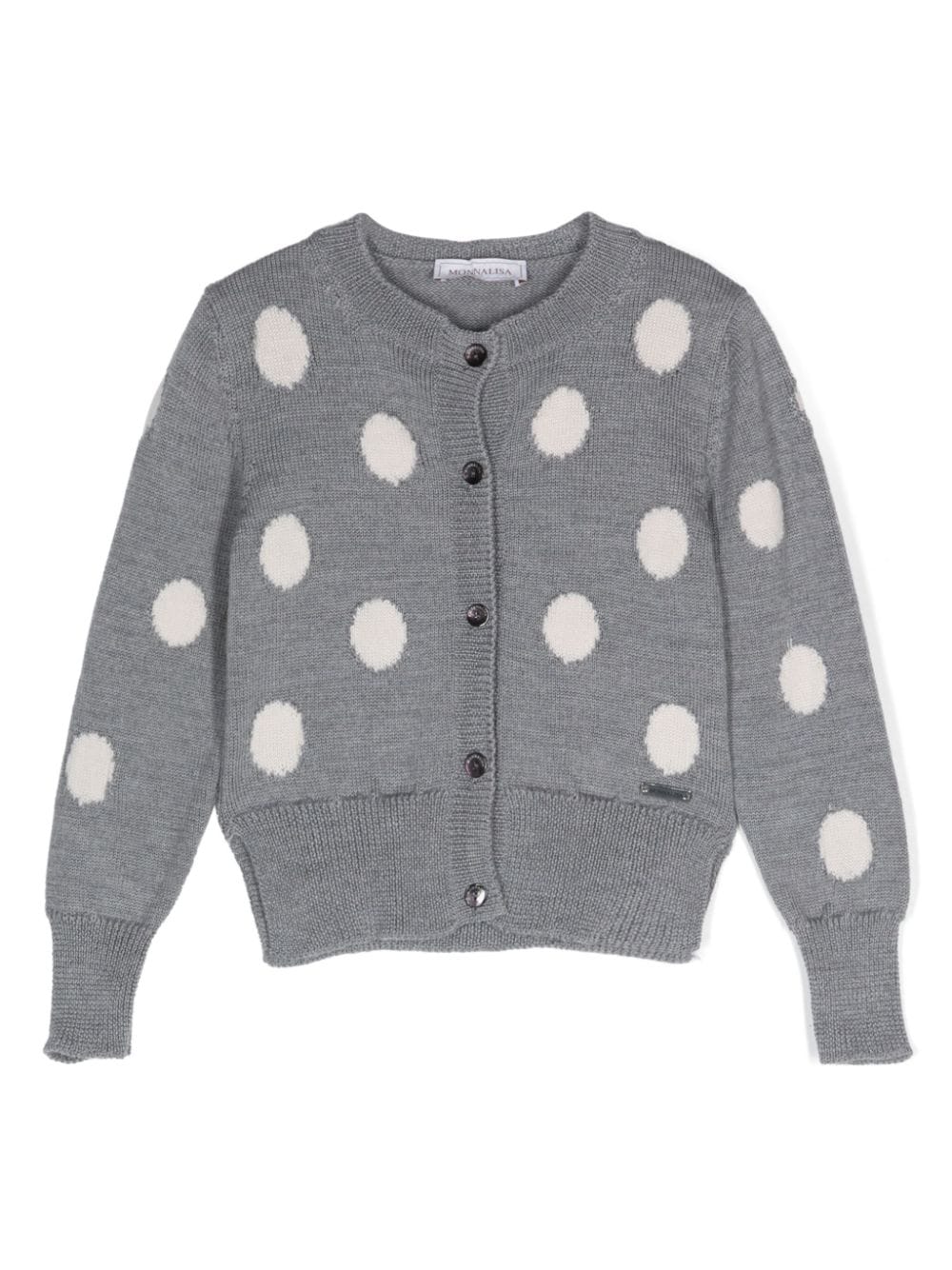 Grey knitted cardigan with wool polka dots