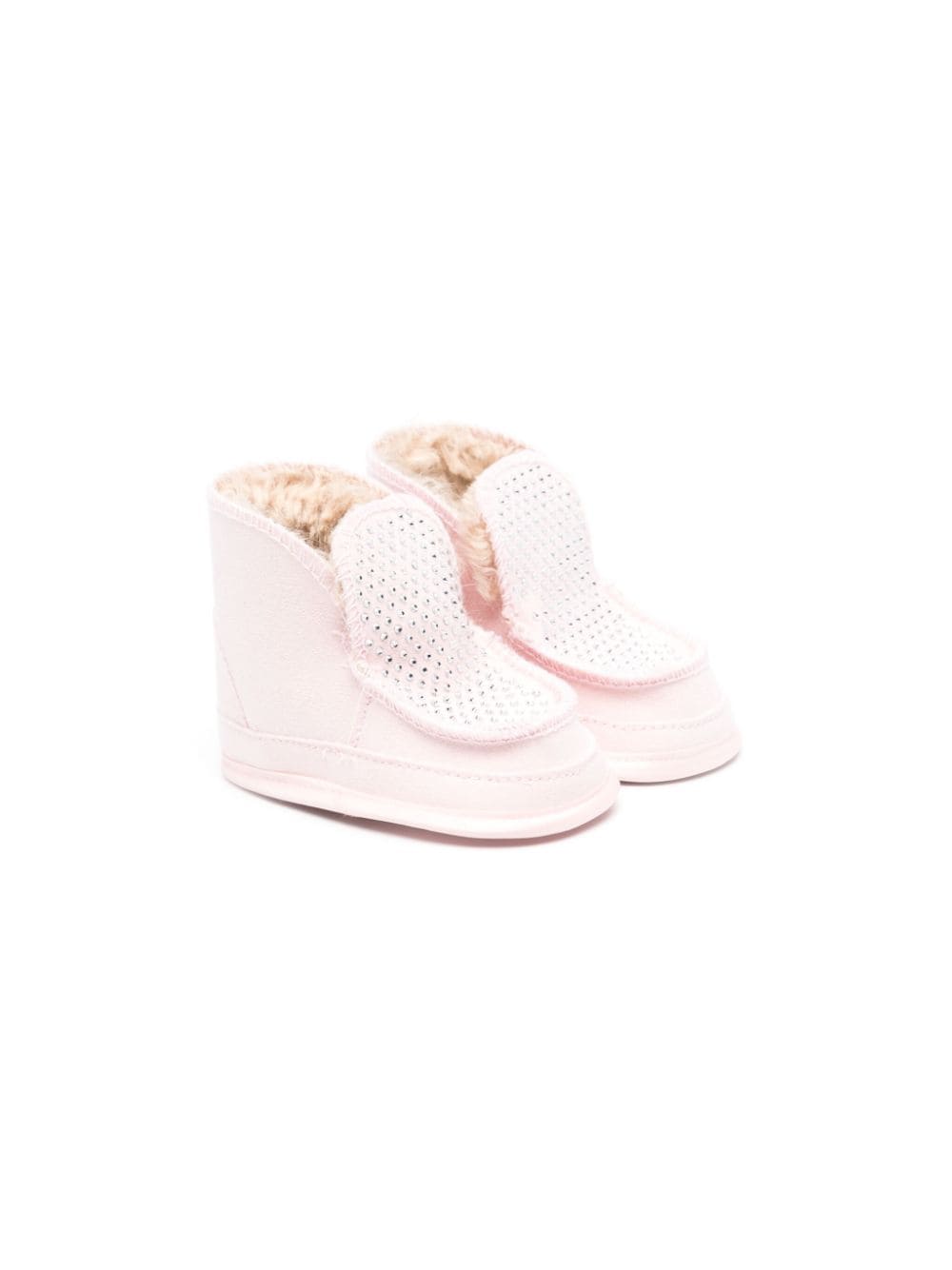 Pink ankle boots with rhinestones and fur for newborns