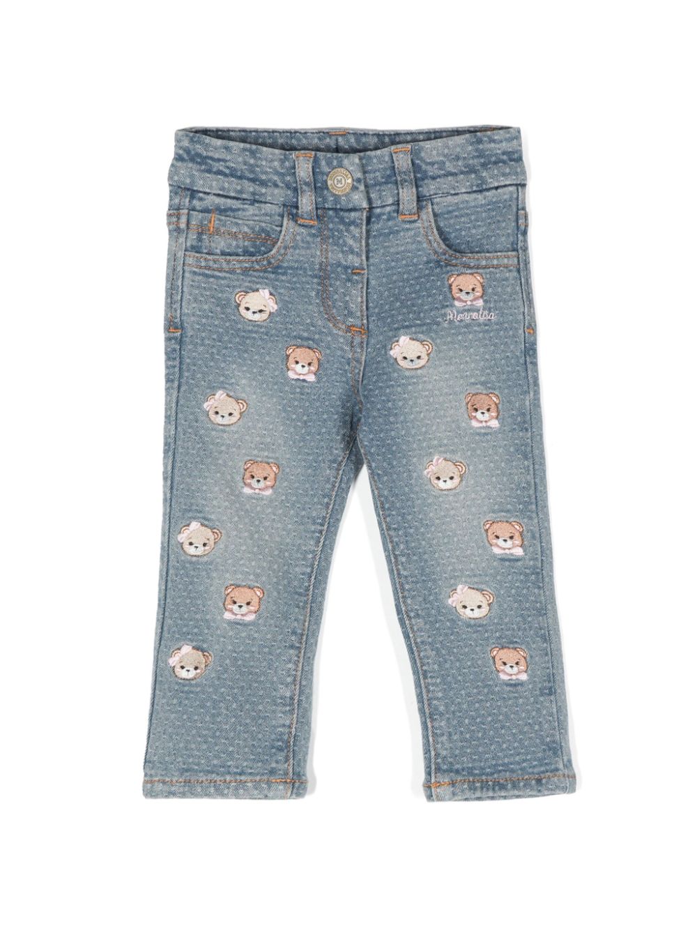 Baby girl's jeans with teddy bear embroidery