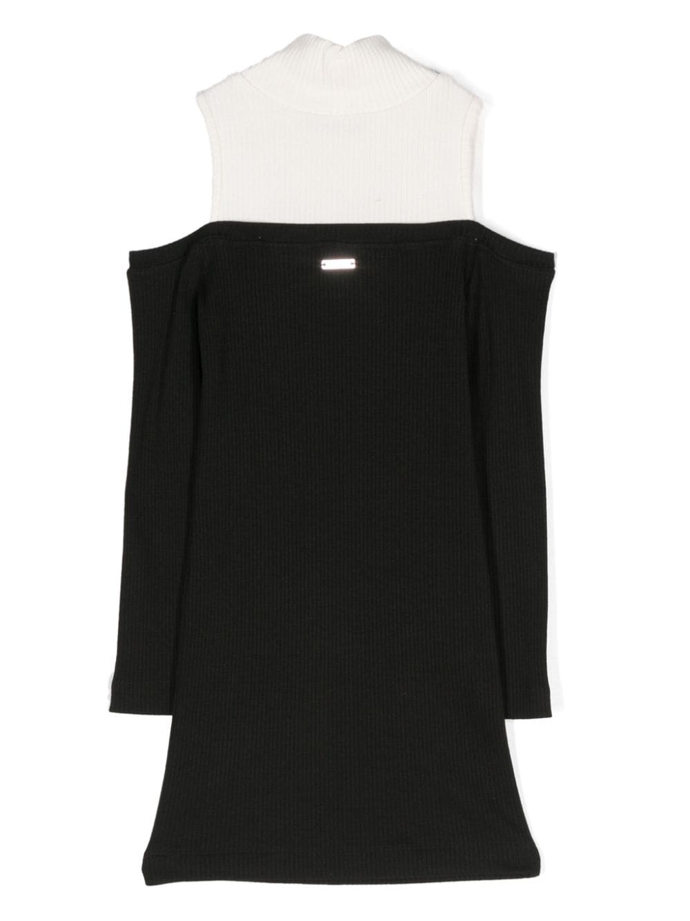 Black/White Ribbed Off-the-Shoulder Dress