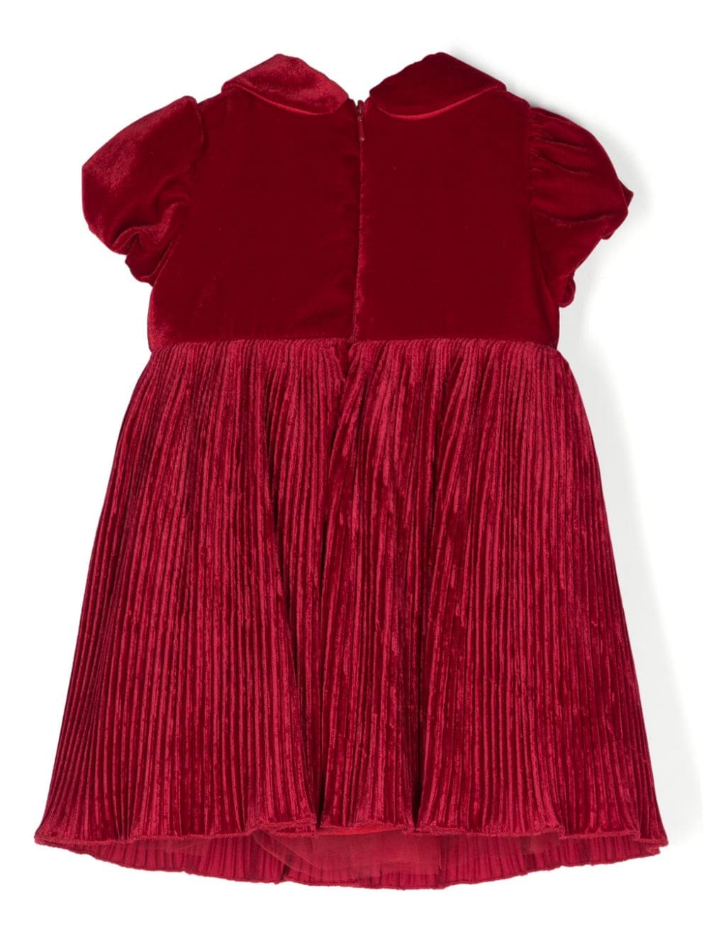 Red pleated dress with velvet effect