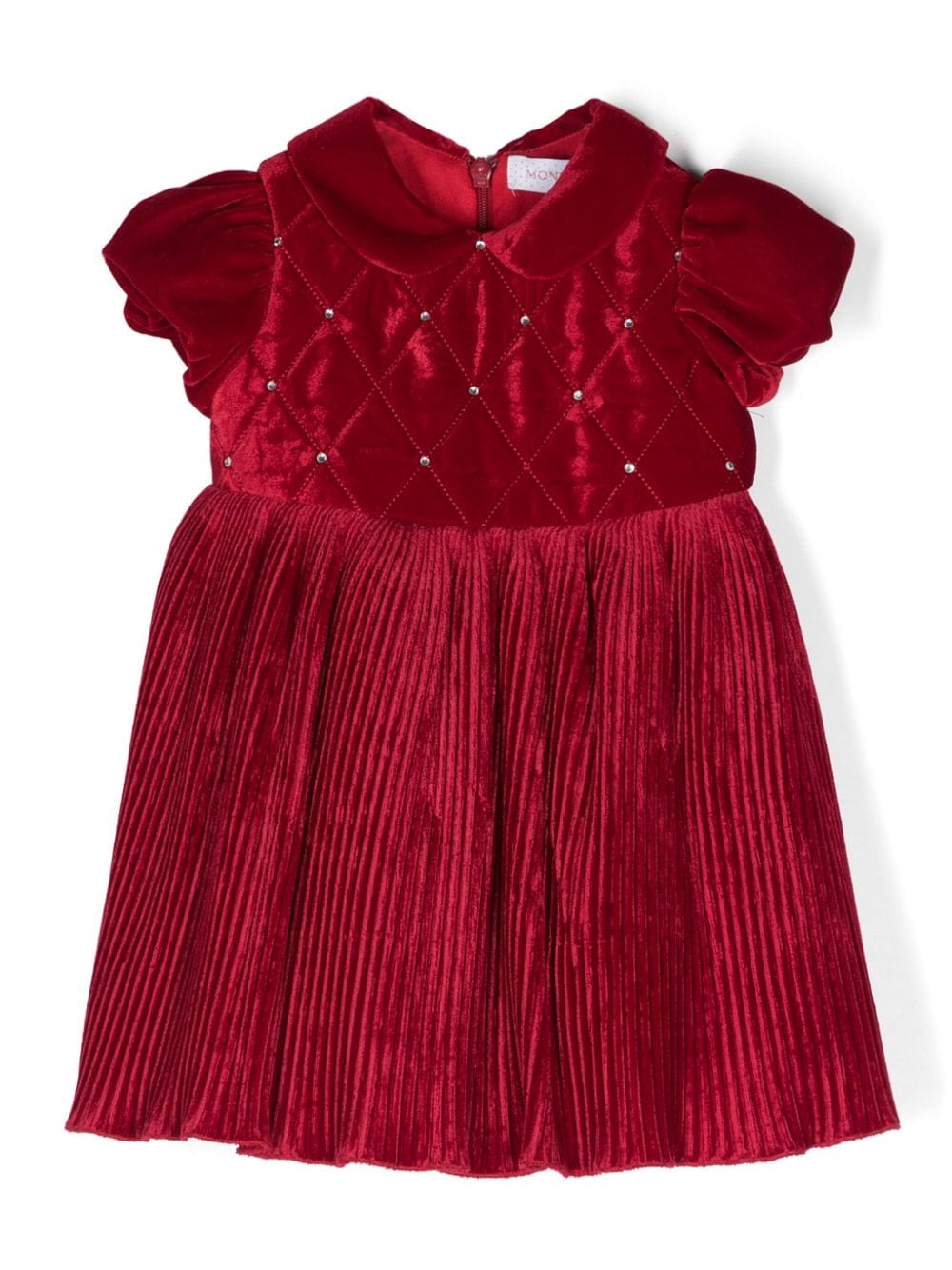 Red pleated dress with velvet effect