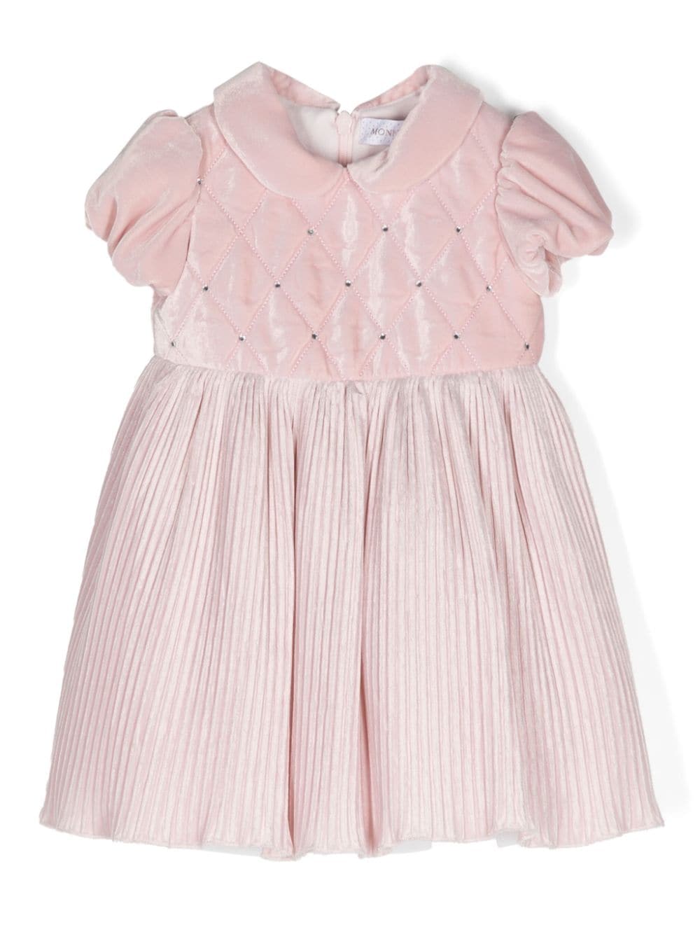 Pink pleated dress with velvet effect