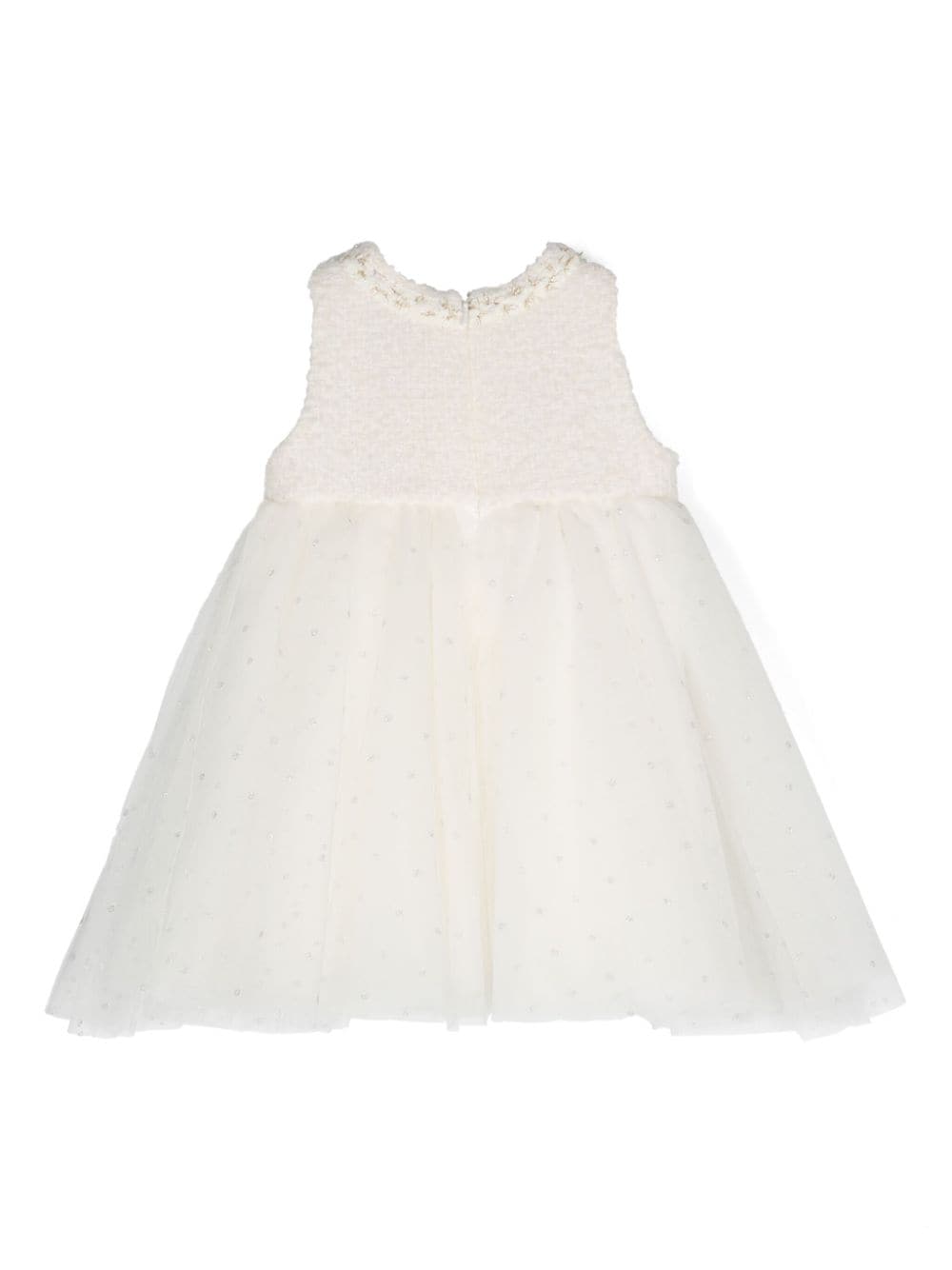 White dress with boucle effect and tulle