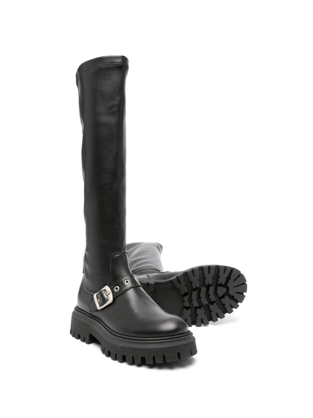 Black high boot with decorative buckle