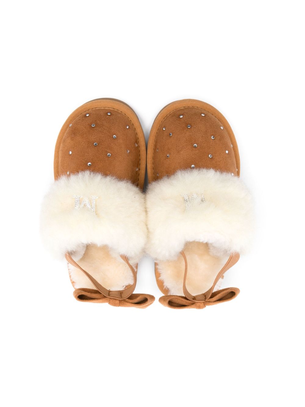 Camel suede slippers with rhinestones