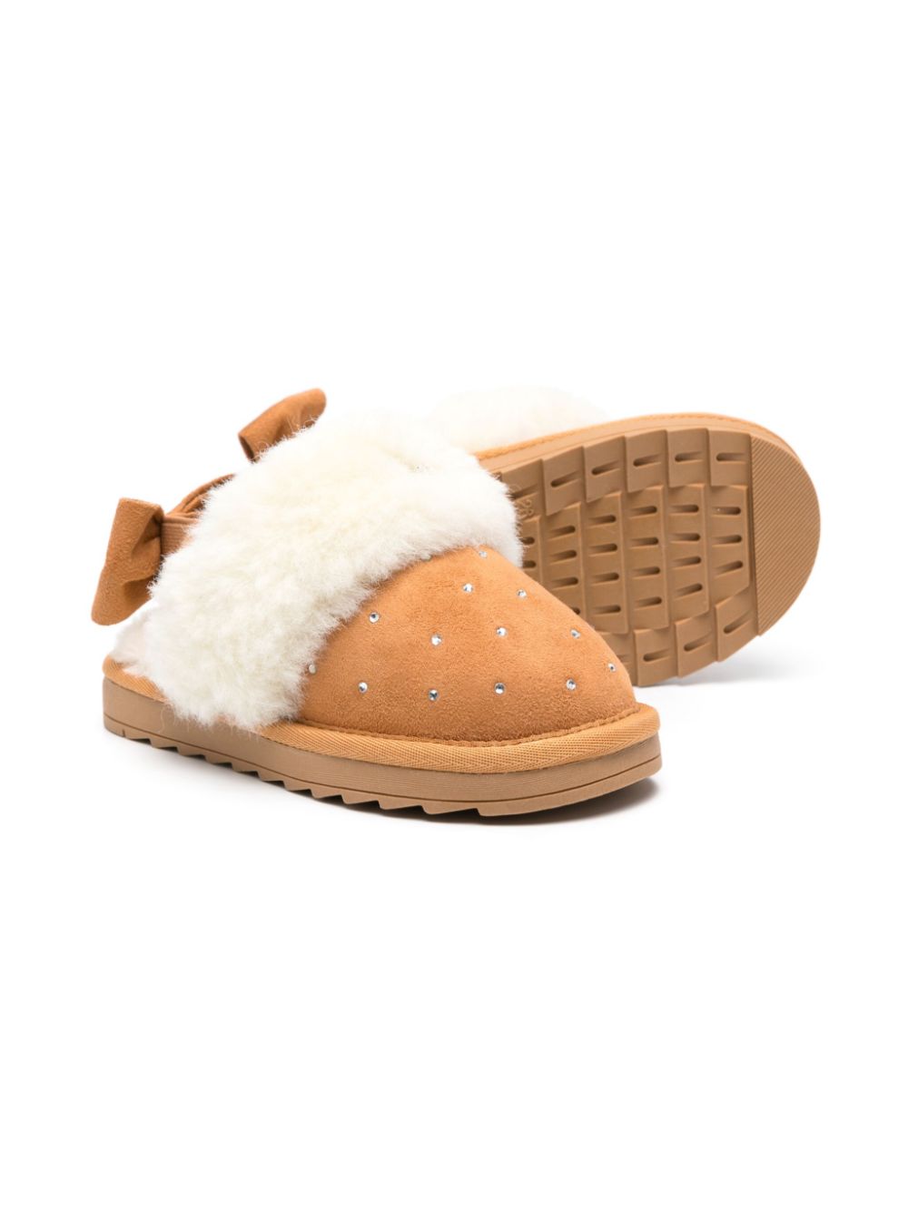 Camel suede slippers with rhinestones