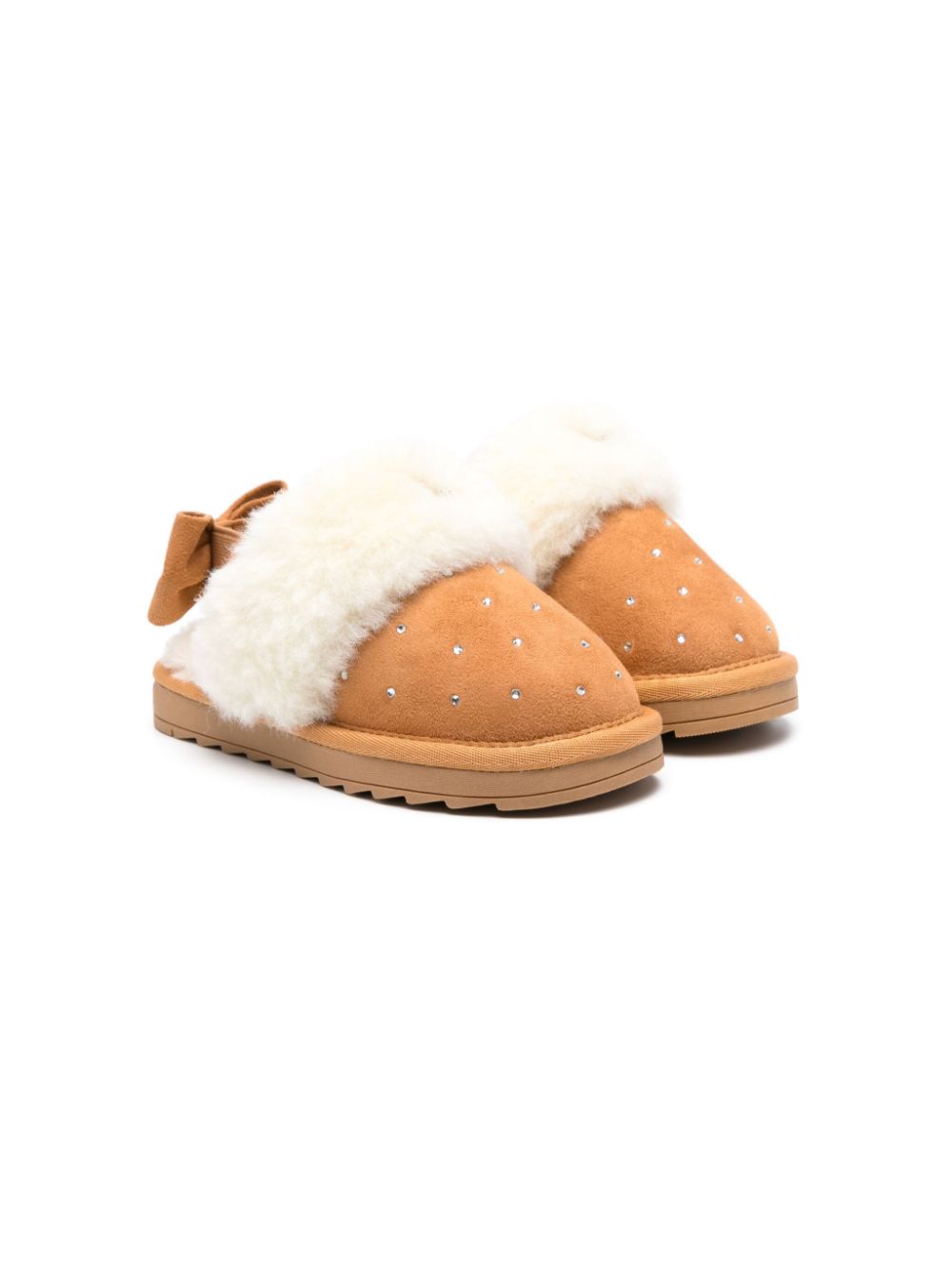 Camel suede slippers with rhinestones