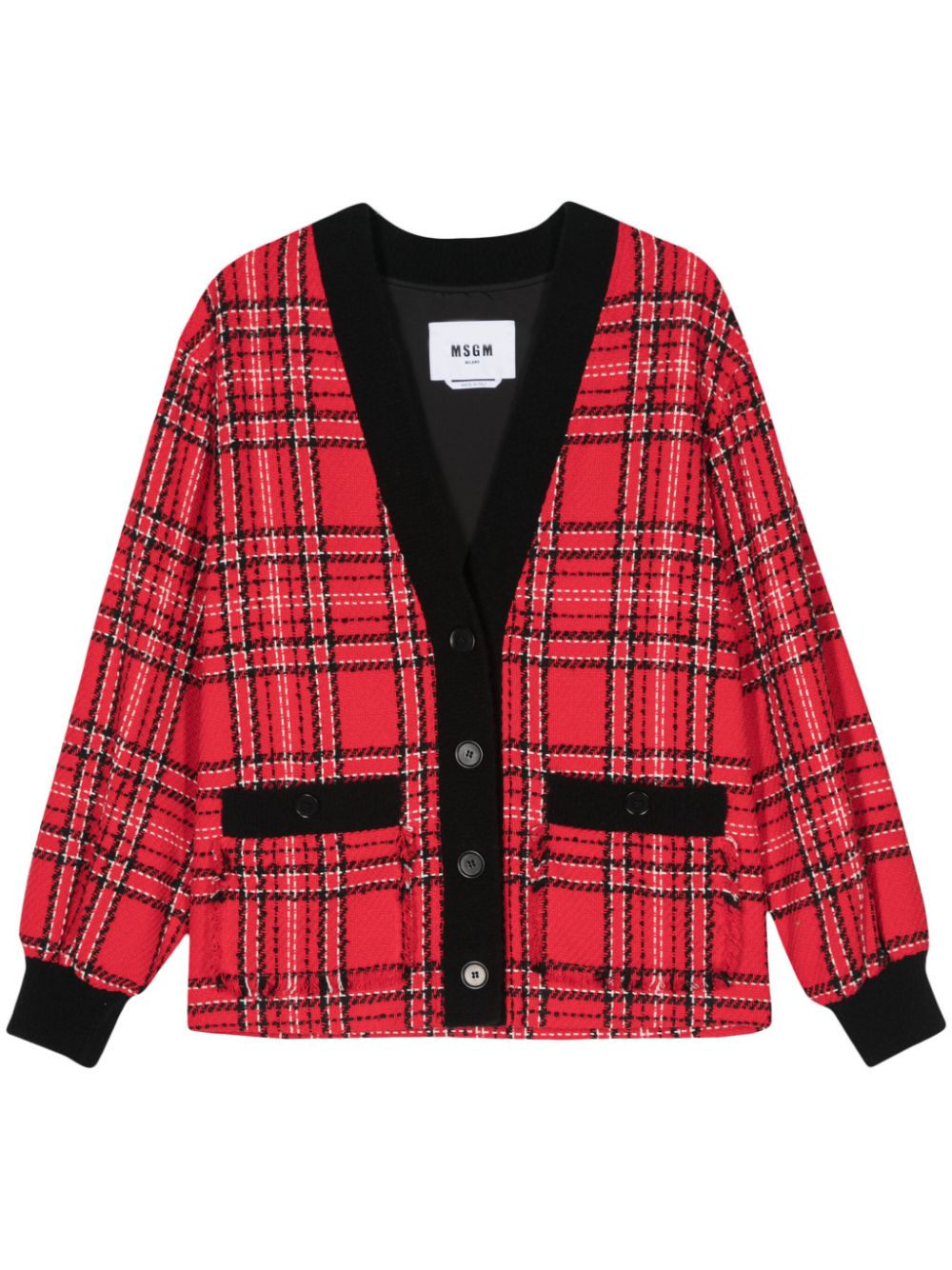 Red tartan cardigan with scottish pattern