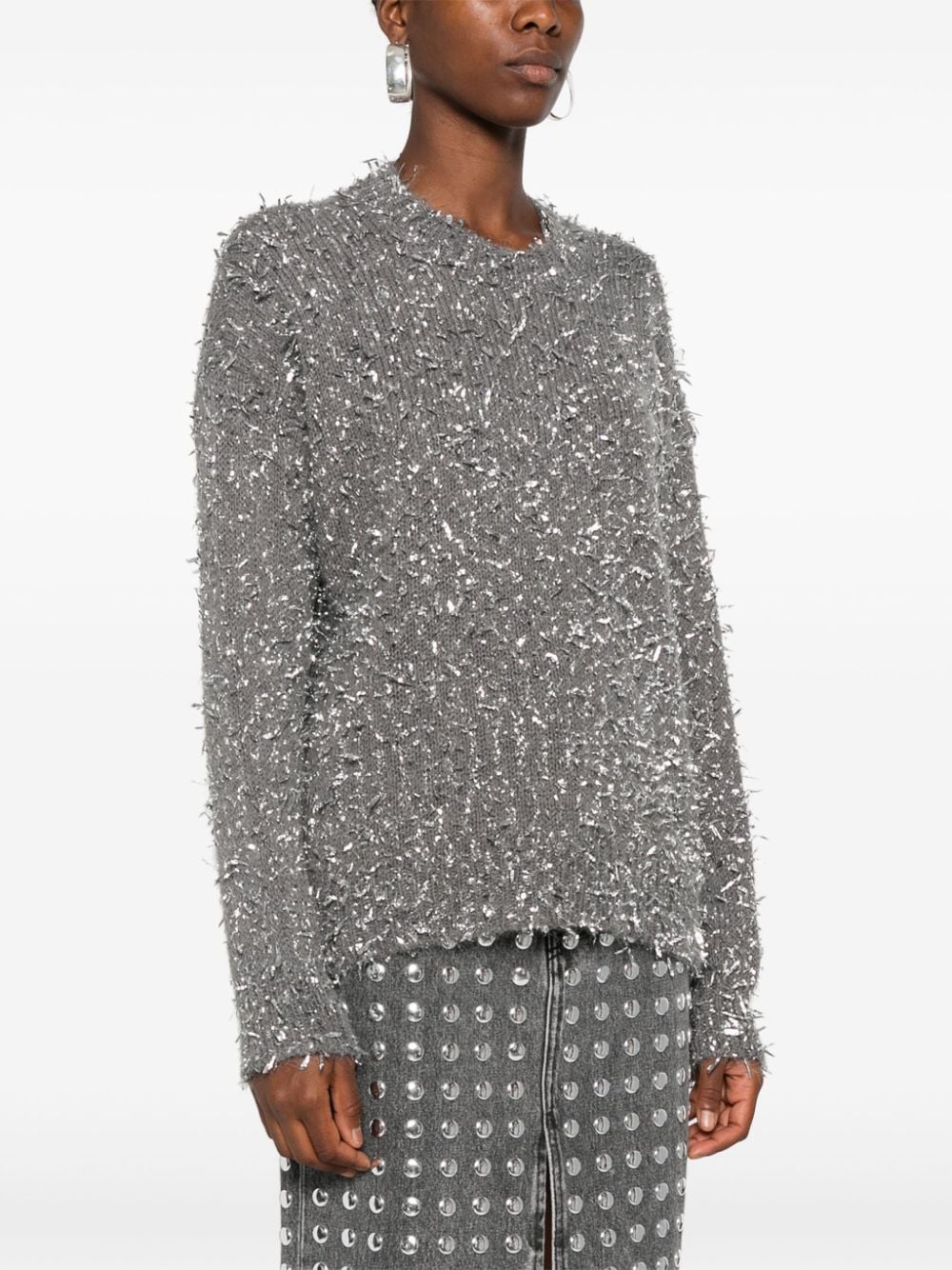 Grey lurex combed effect sweater