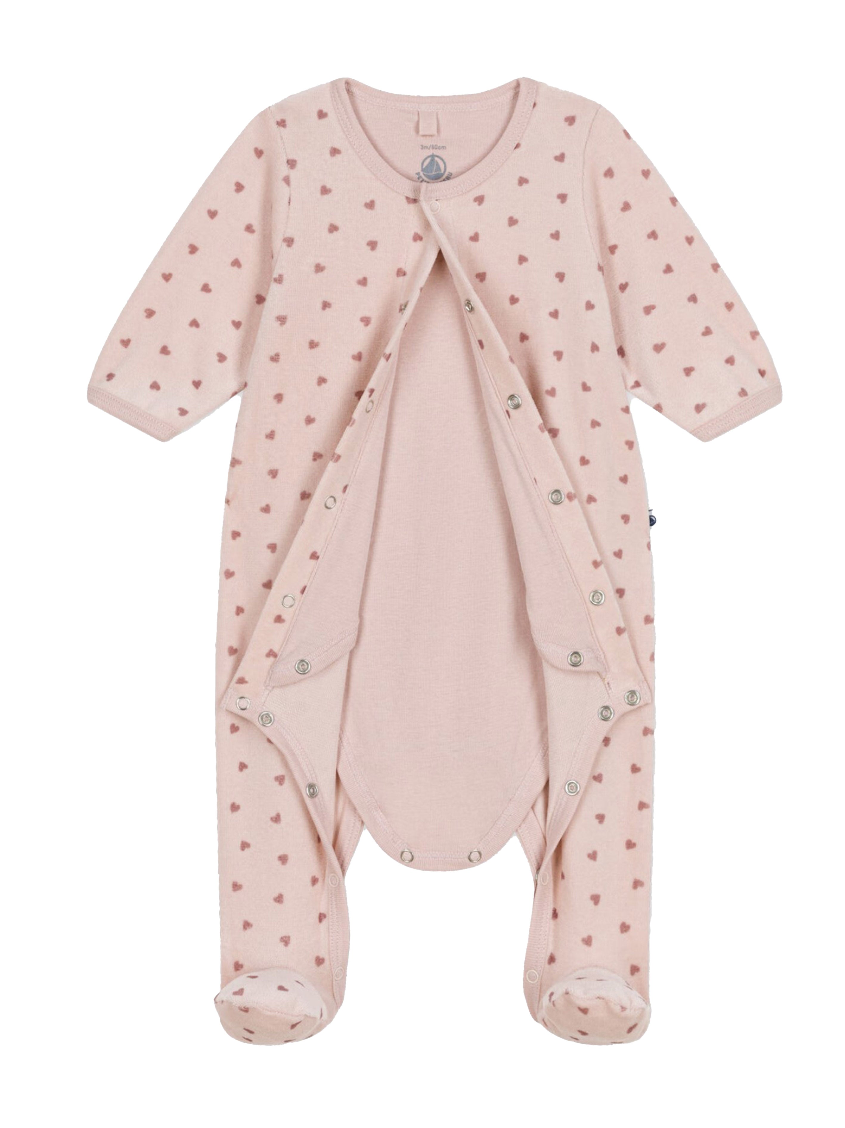 Bodyjama rosa con fantasia cuori neonata A0B7R 01 PETIT BATEAU KIDS 
