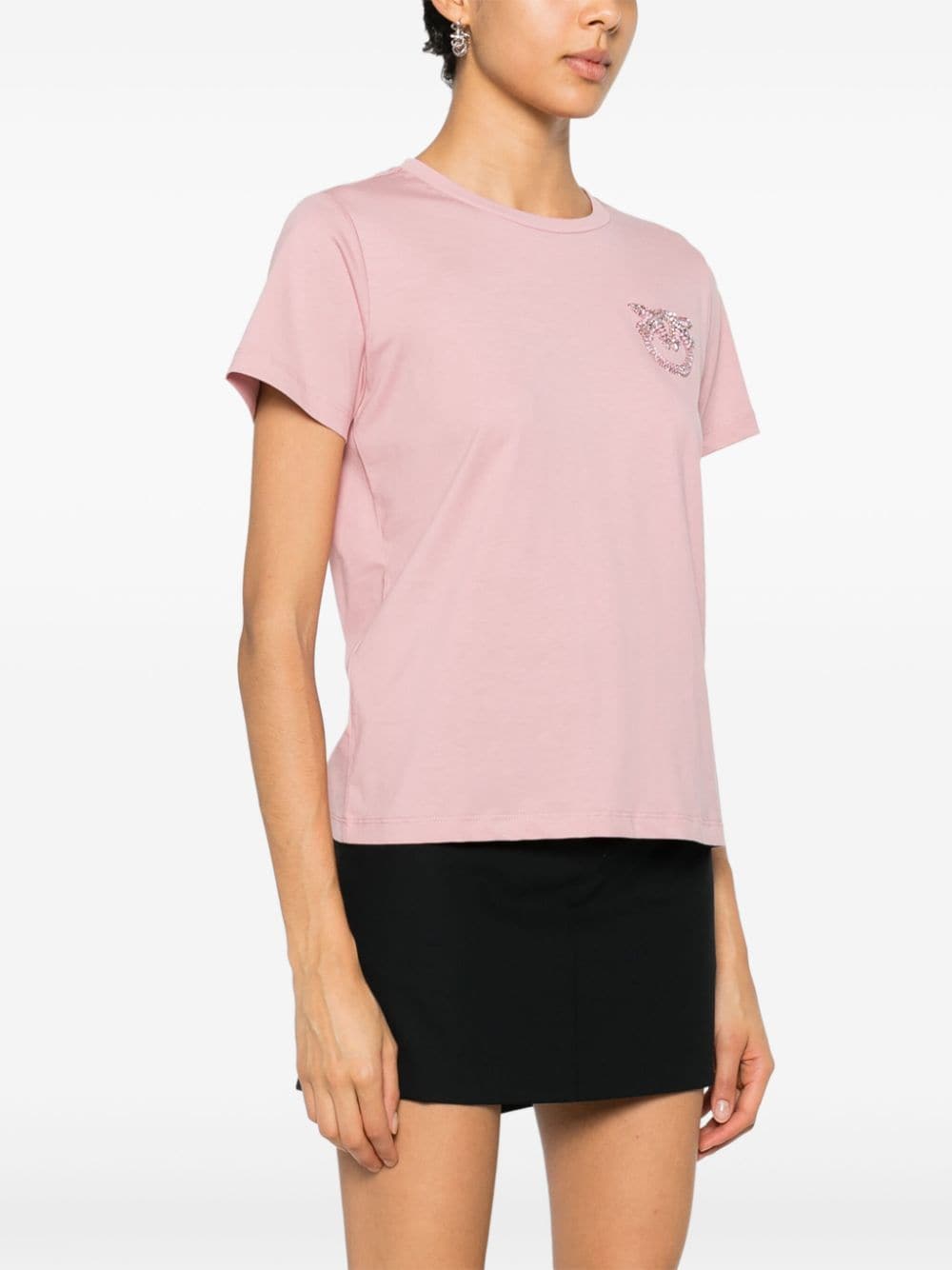 T-shirt rosa mini logo strass