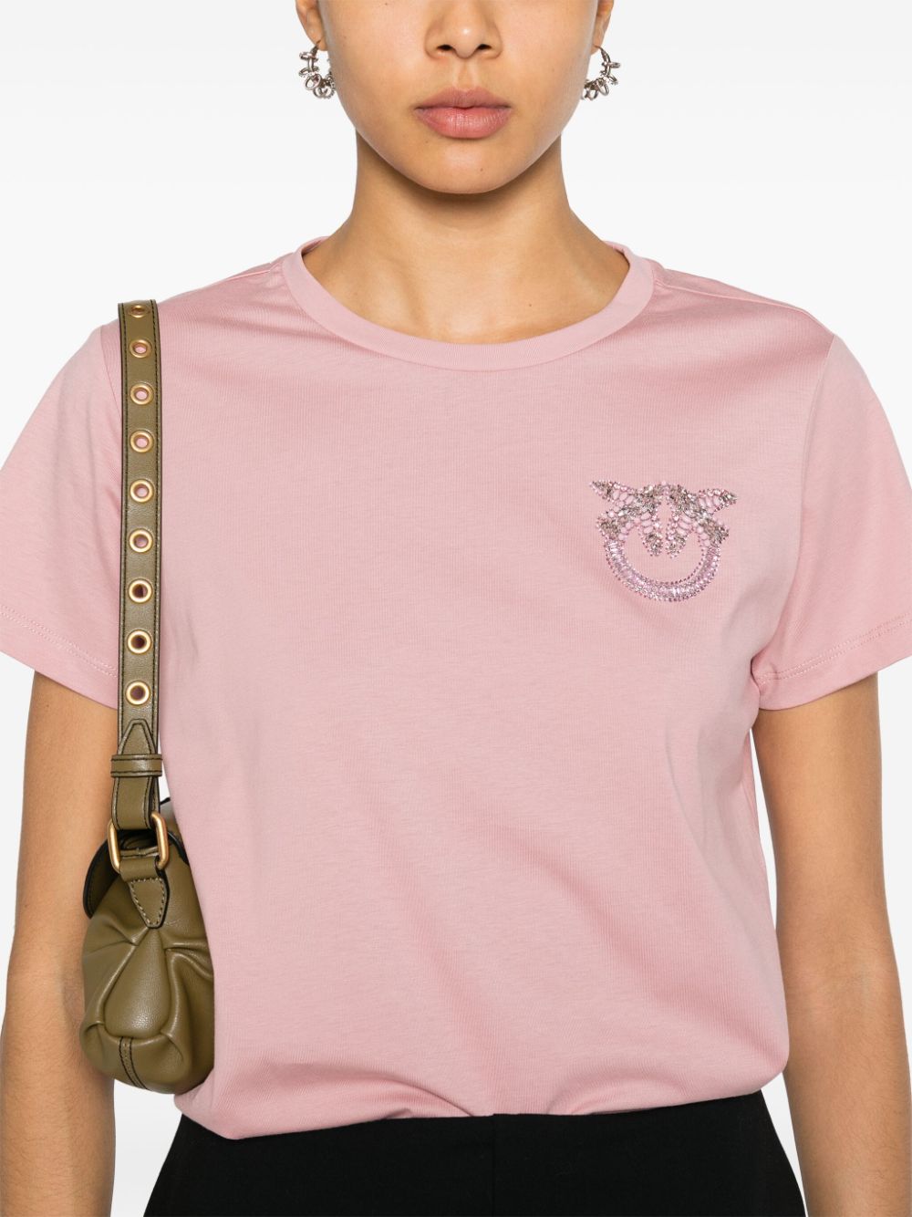 T-shirt rosa mini logo strass