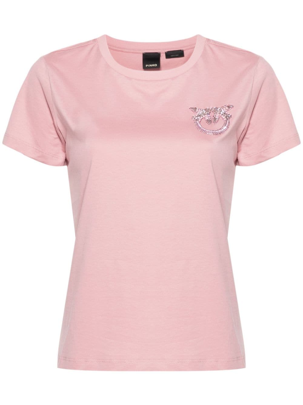 T-shirt rosa mini logo strass