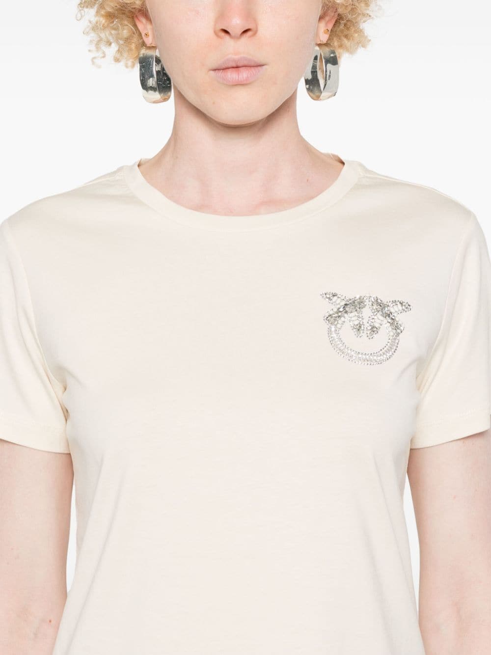 Cream mini rhinestone logo t-shirt