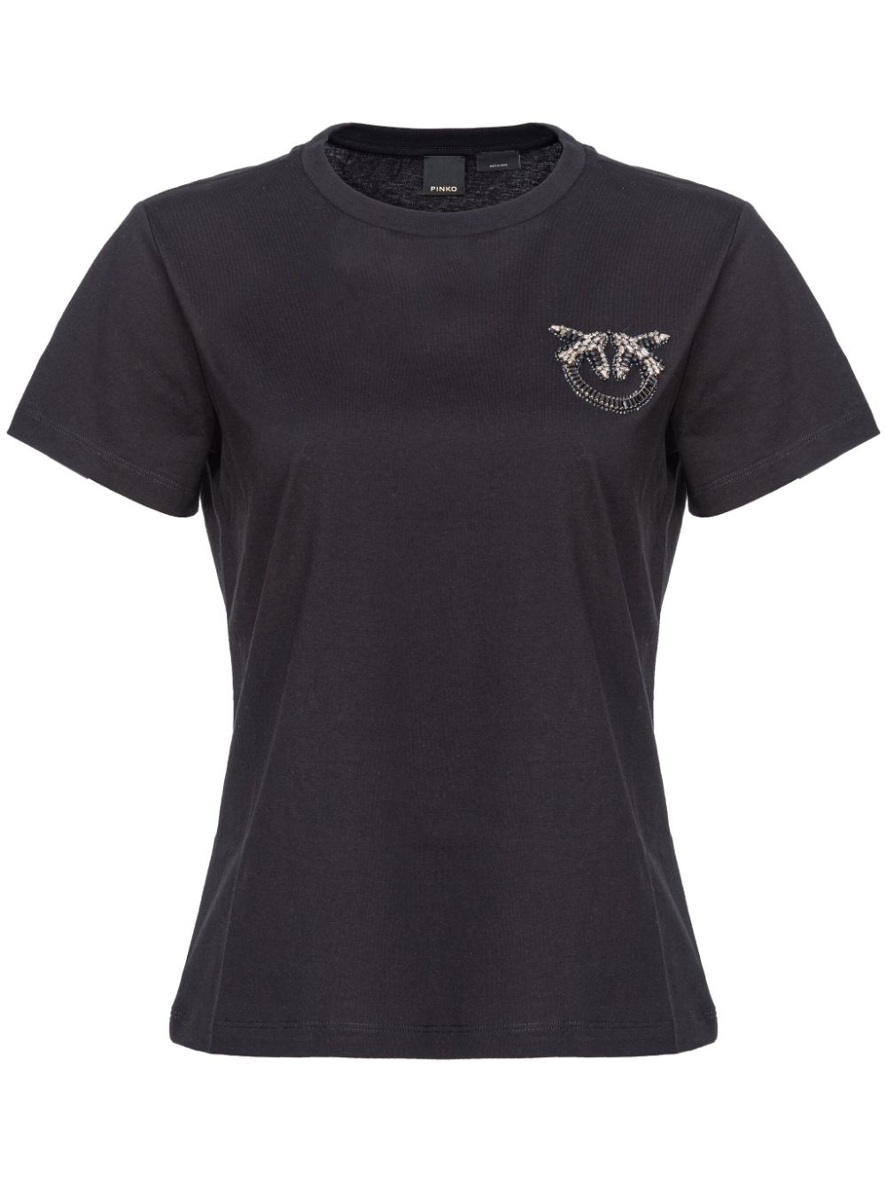 T-shirt nera logo strass