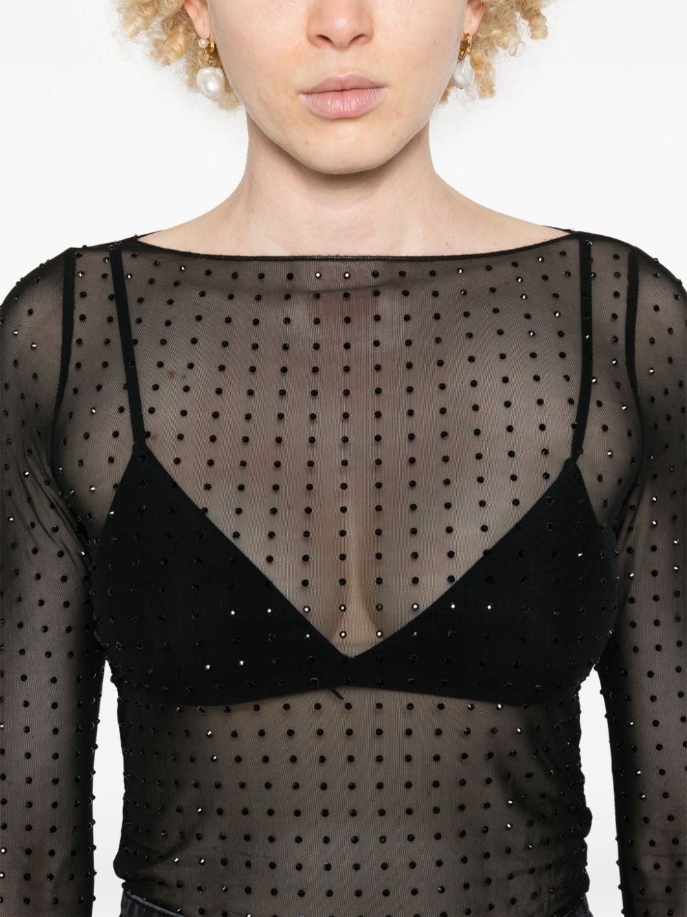 Black semi-transparent mesh with rhinestones