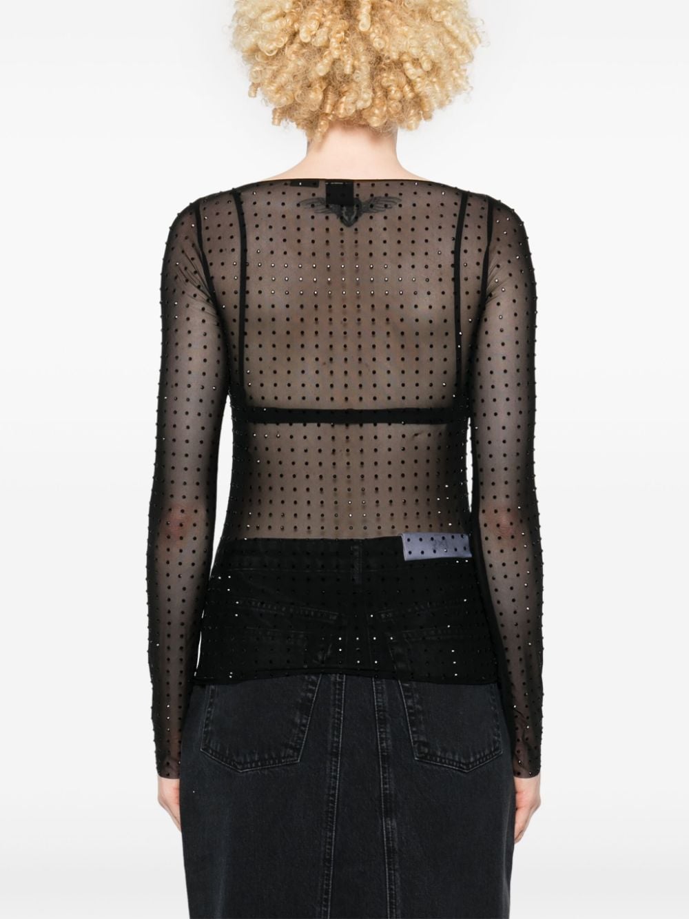 Black semi-transparent mesh with rhinestones