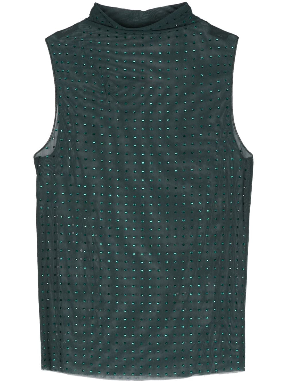 Top Laruns verde bottiglia semitrasparente con strass