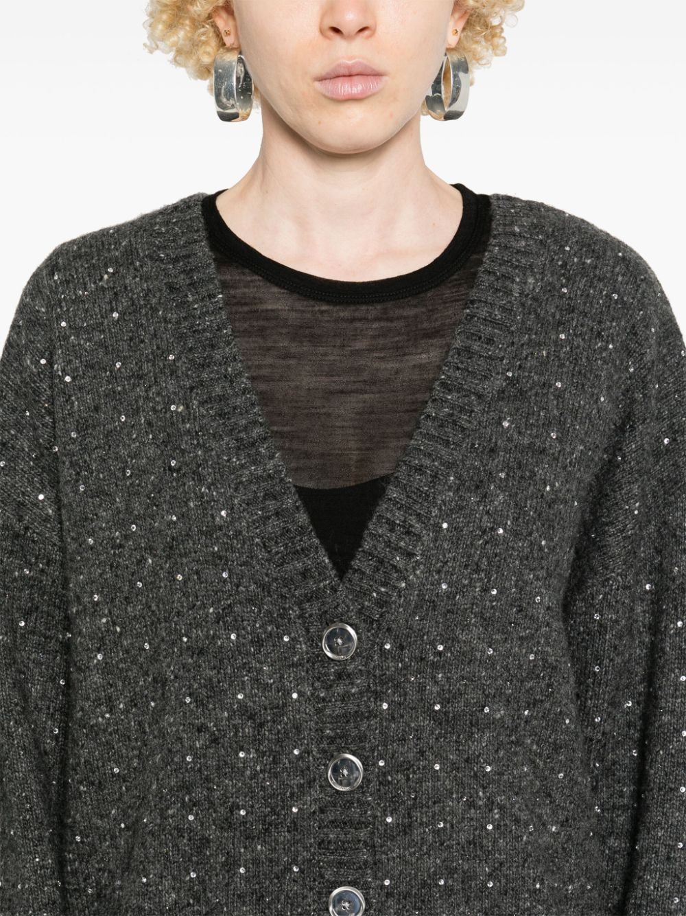 Cardigan grigio con strass lana