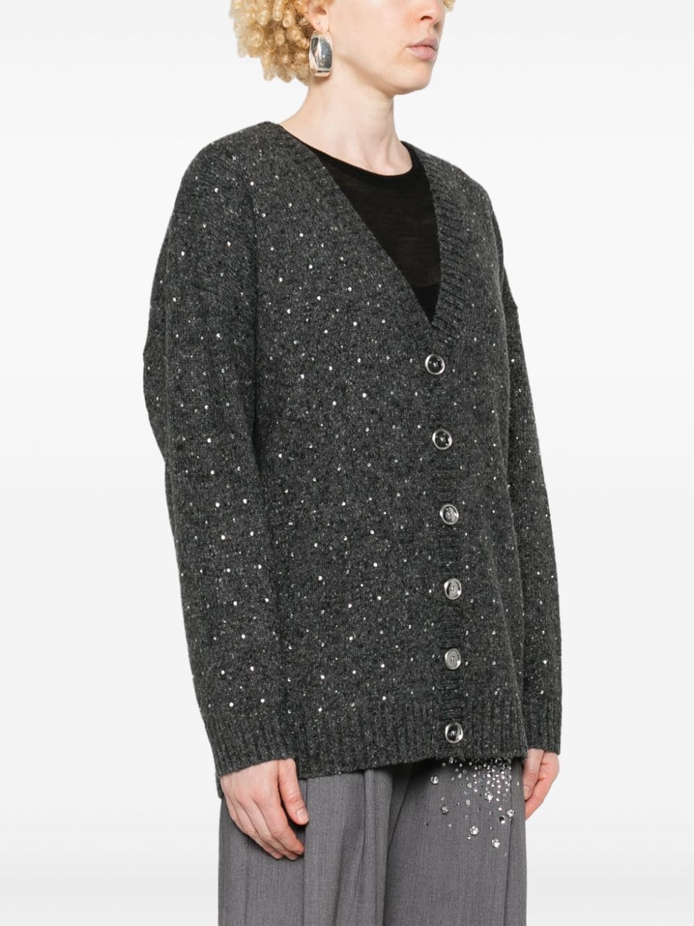 Cardigan grigio con strass lana