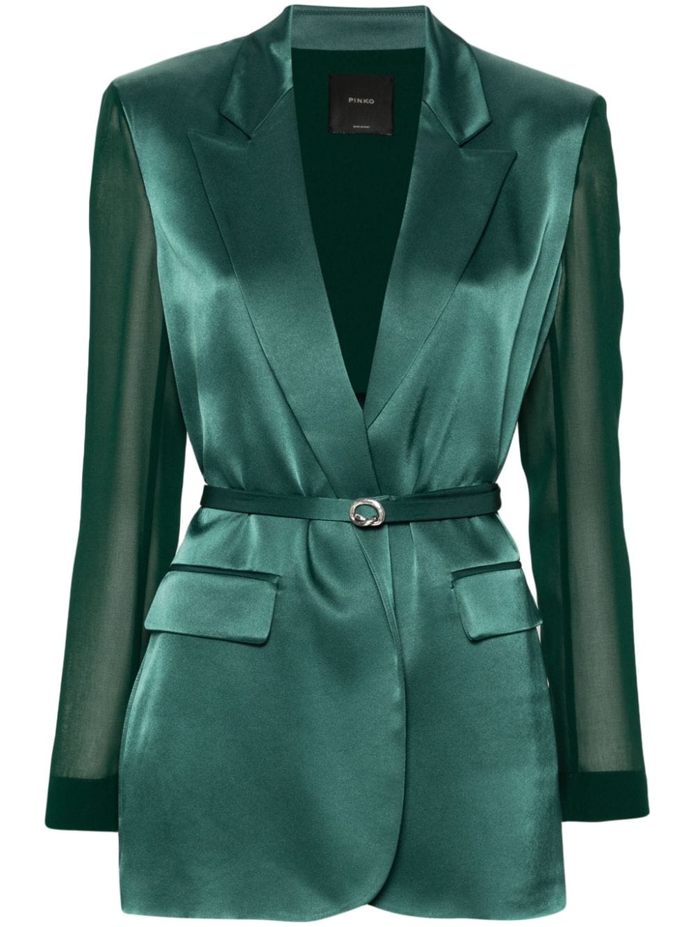 Satin finish blazer with sheer sleeves green