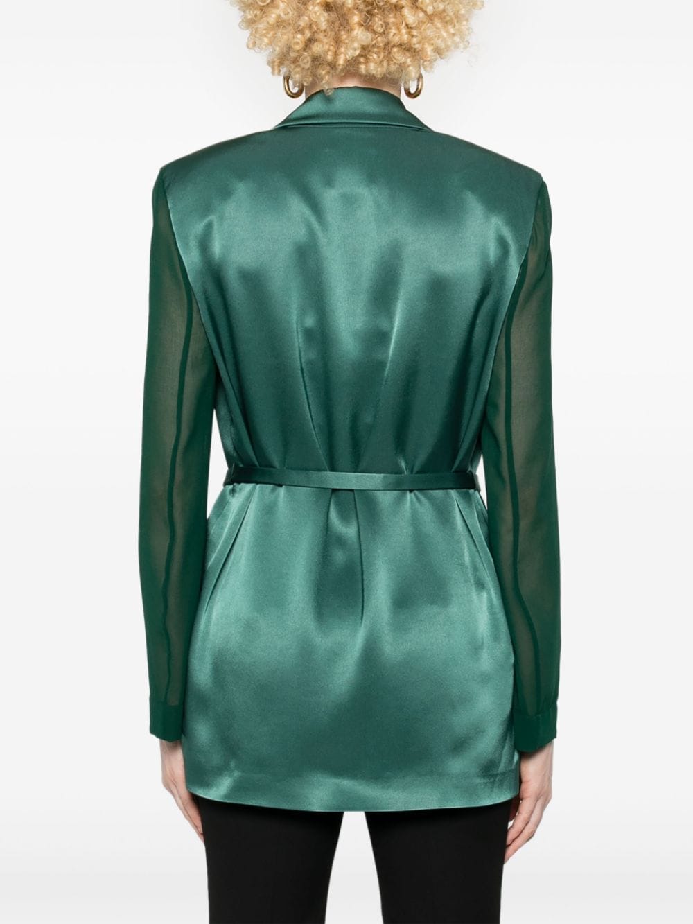 Satin finish blazer with sheer sleeves green