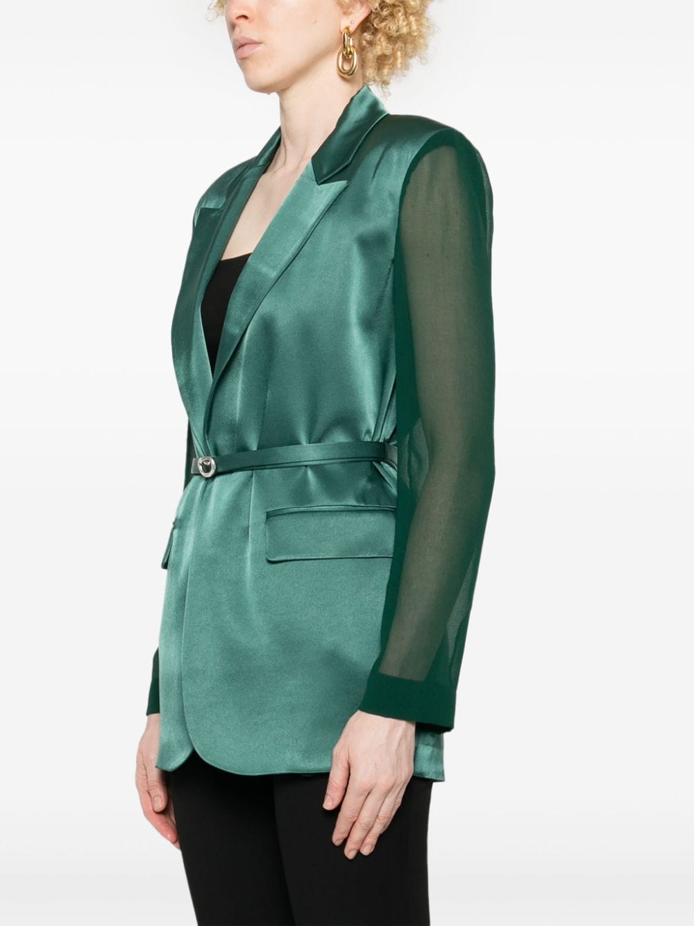 Blazer con finitura satinata e maniche trasparenti verde