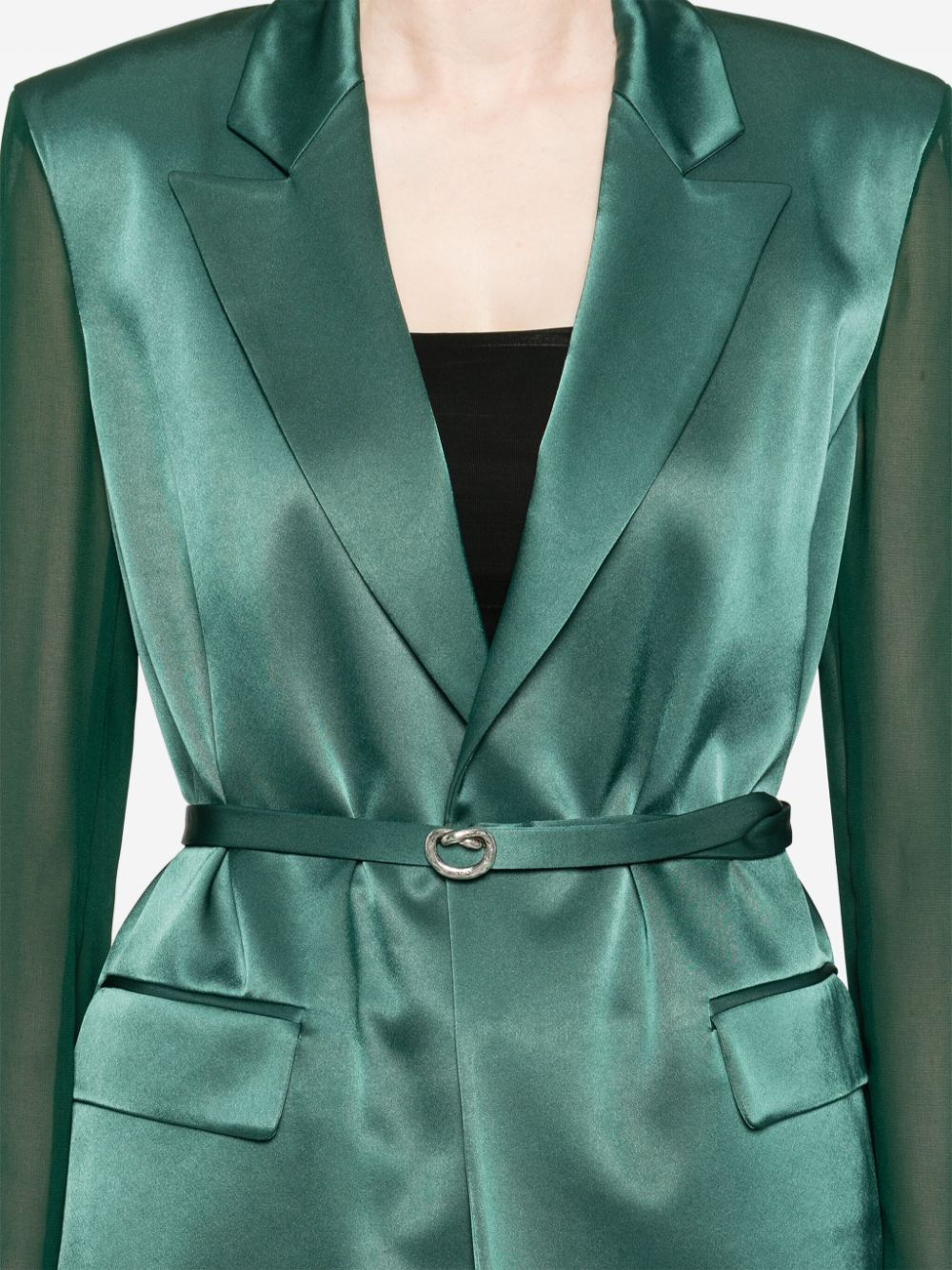 Blazer con finitura satinata e maniche trasparenti verde