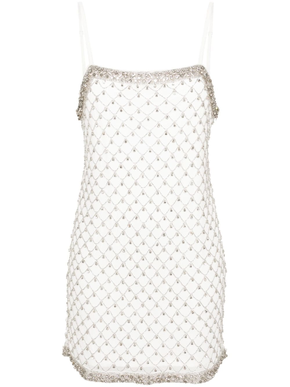 White dress with rhinestones and beads all-over