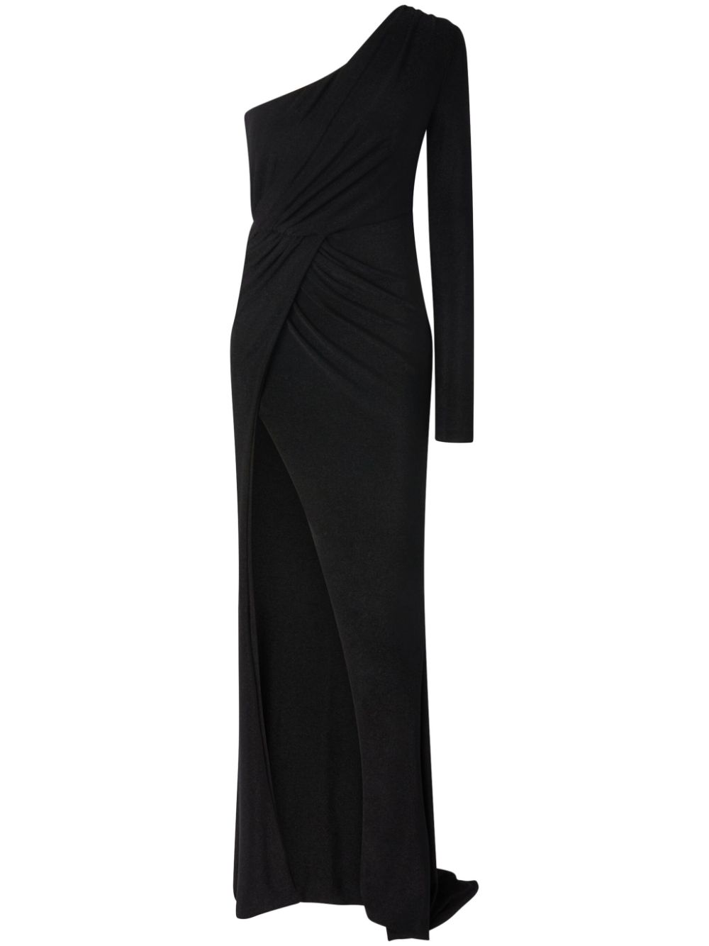 Black Draped One Shoulder Long Dress