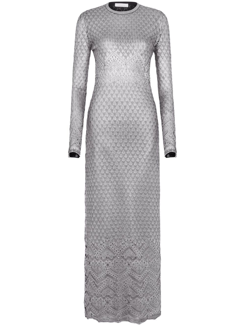 Embroidered dress in silver laminated mesh