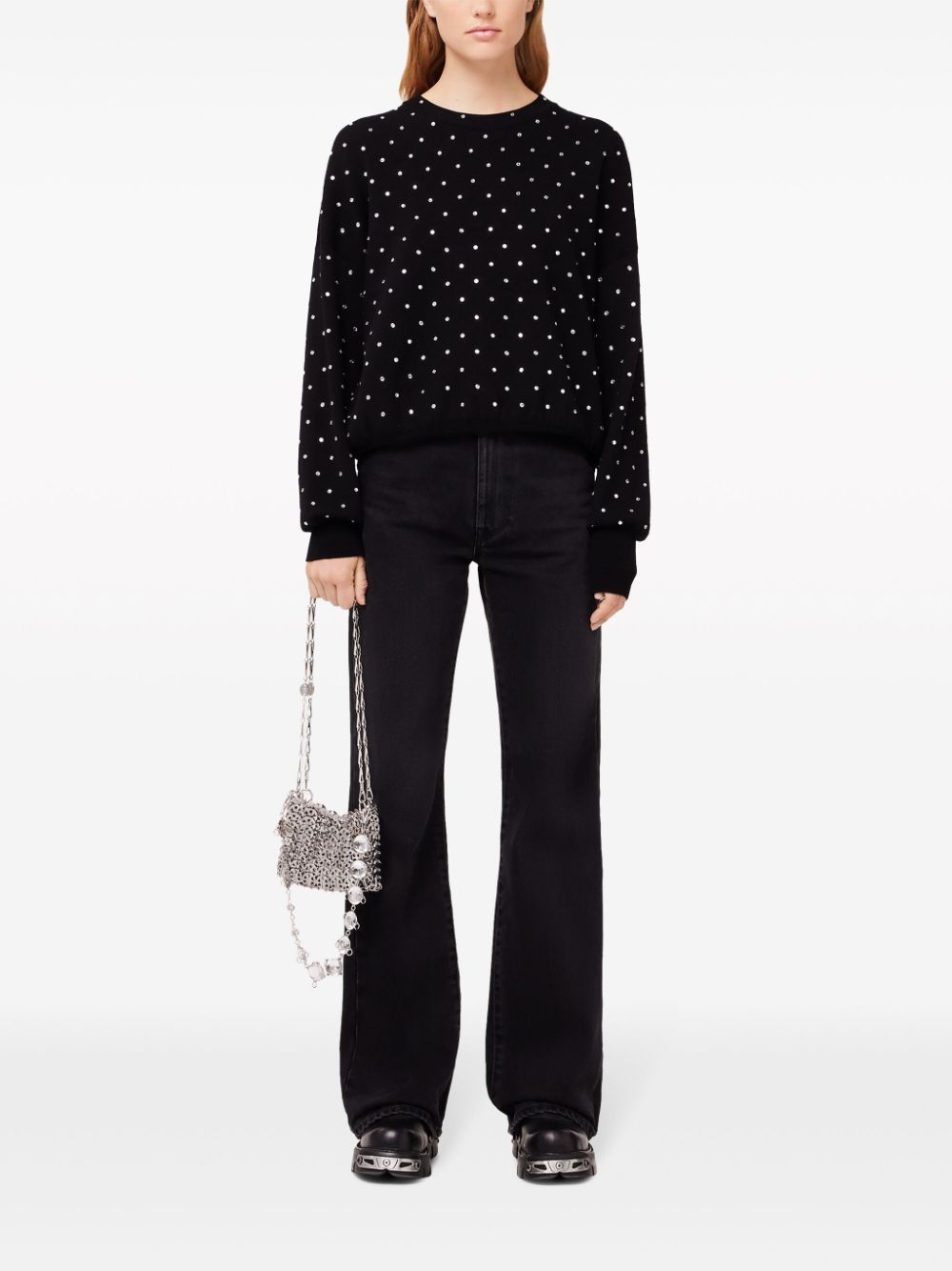 Maglione nero con strass all-over  lana