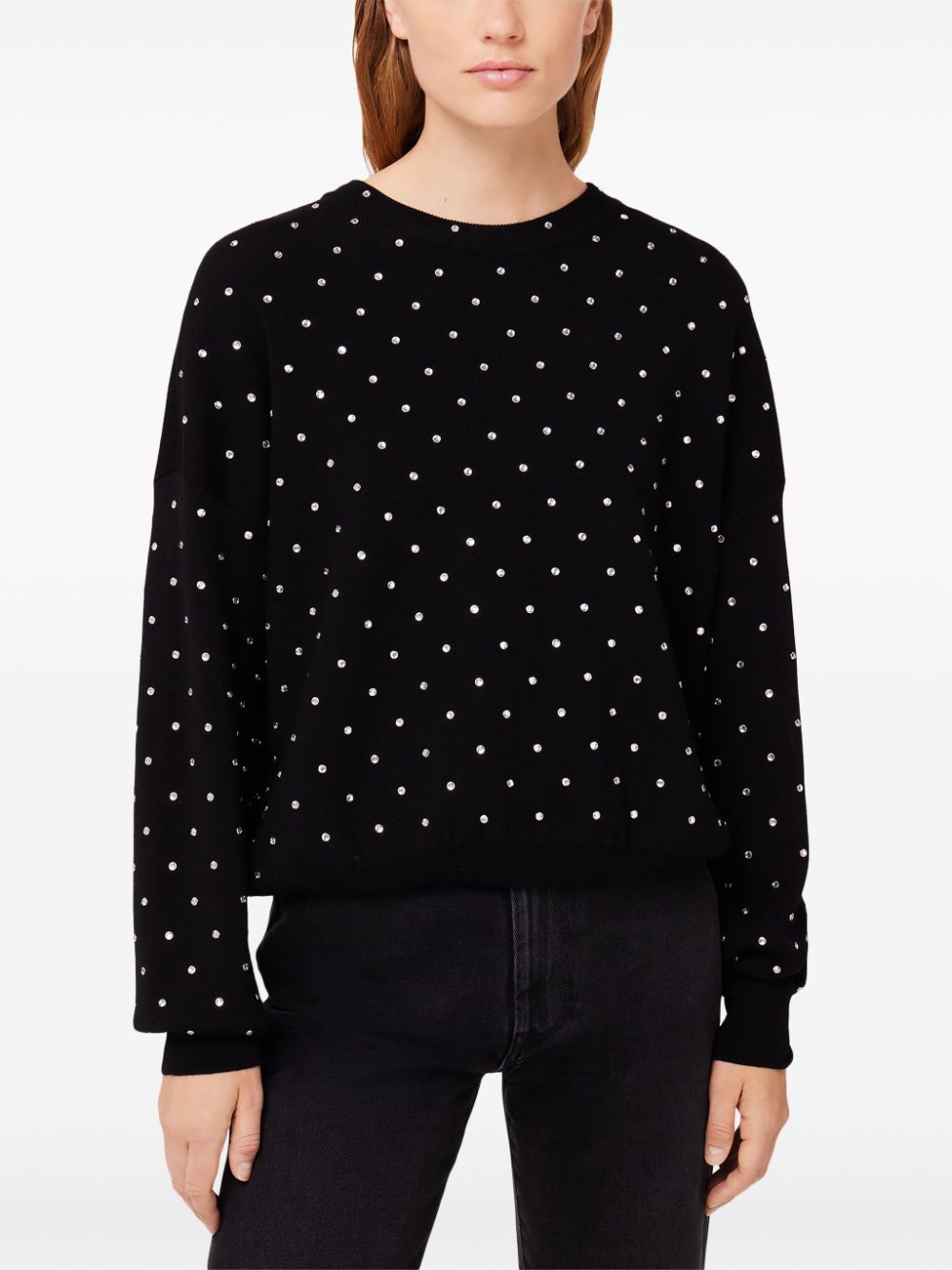 Black sweater with rhinestones all-over wool