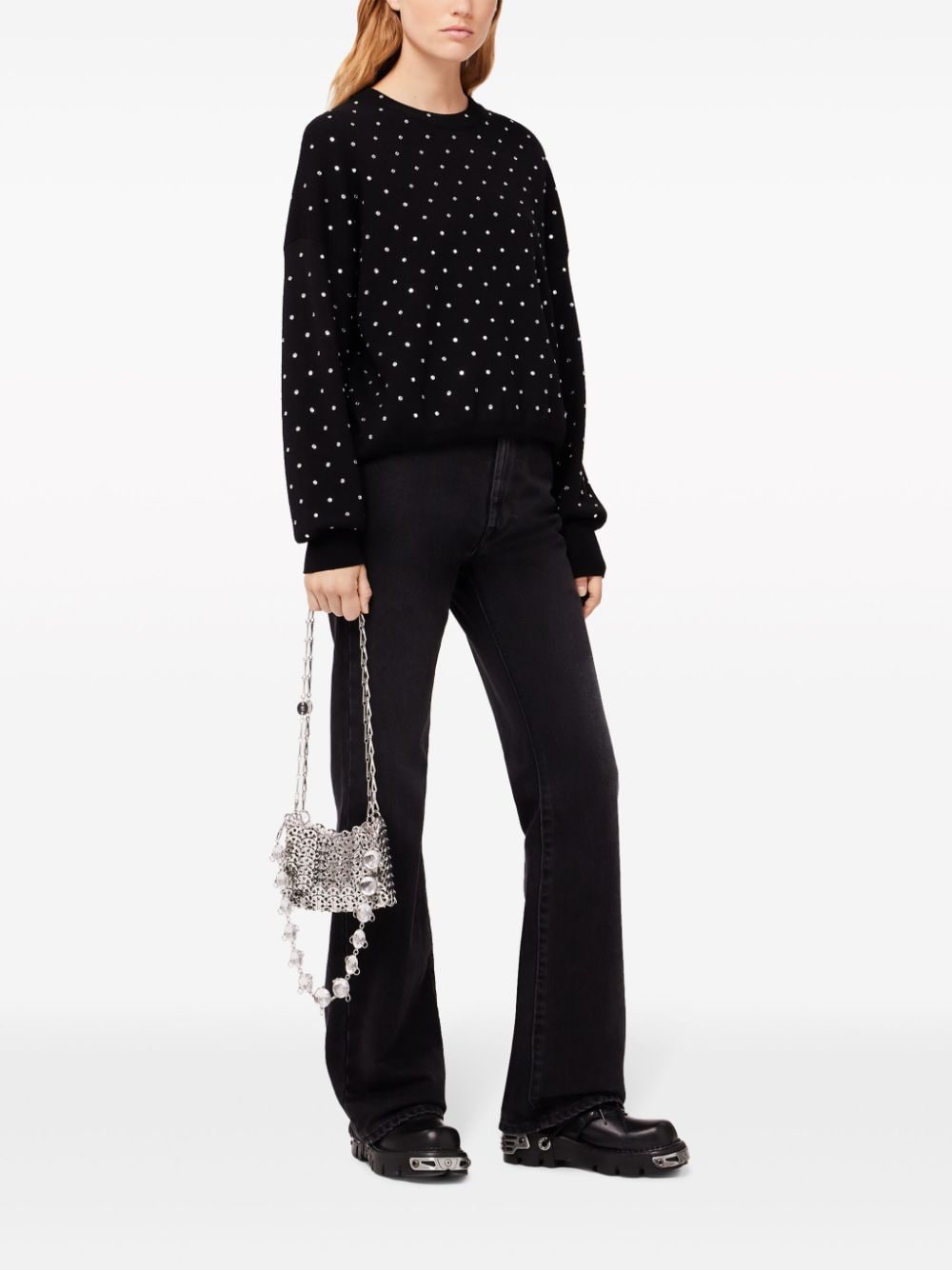 Maglione nero con strass all-over  lana