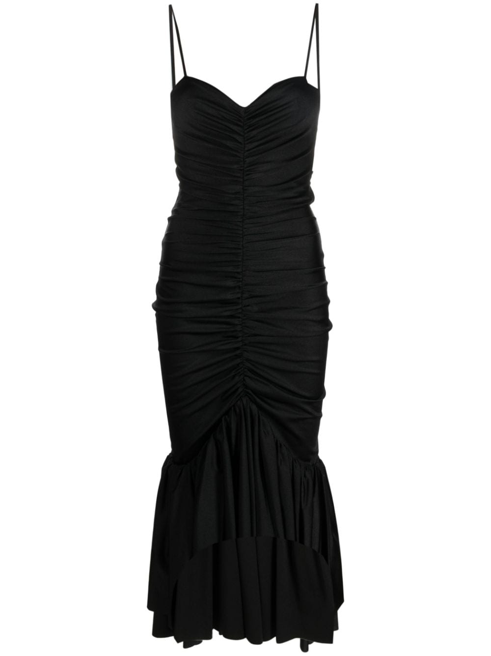 Long black draped dress