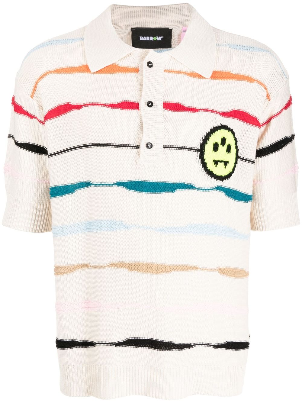 Cream polo with multicolor horizontal stripes