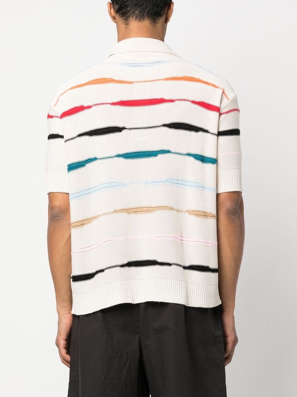 Cream polo with multicolor horizontal stripes