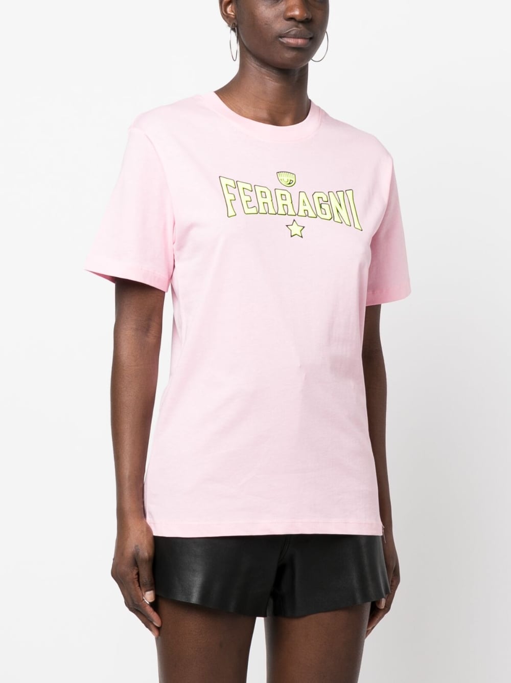 Pink T-shirt big logo embroidery