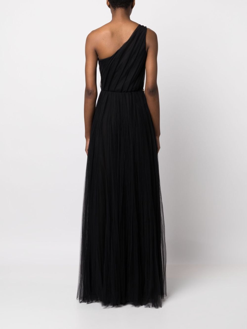 Long Chiffon One Shoulder Black Dress