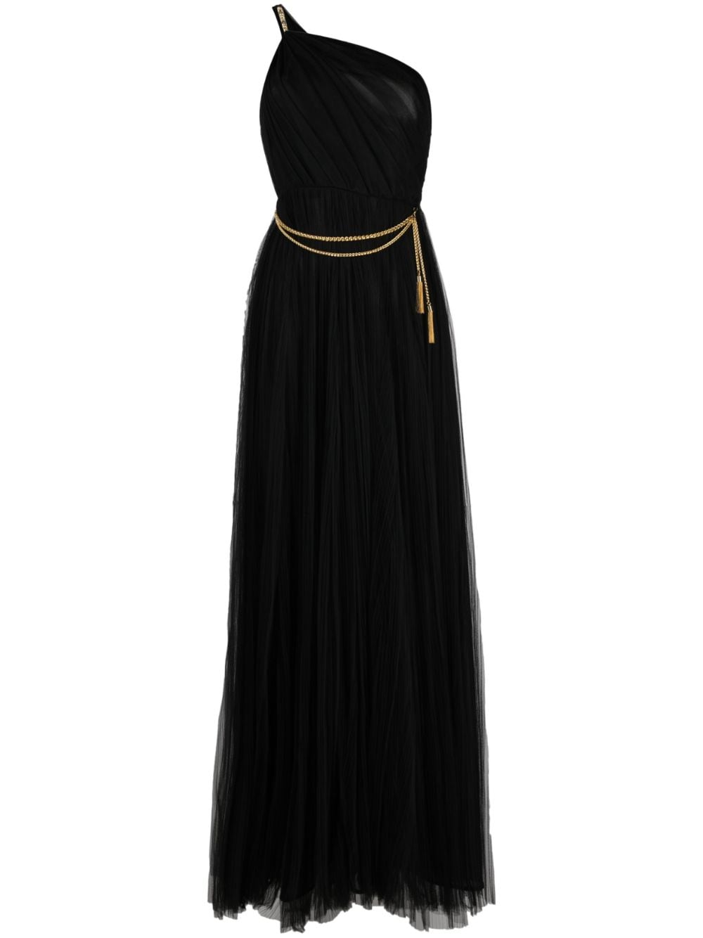 Long Chiffon One Shoulder Black Dress