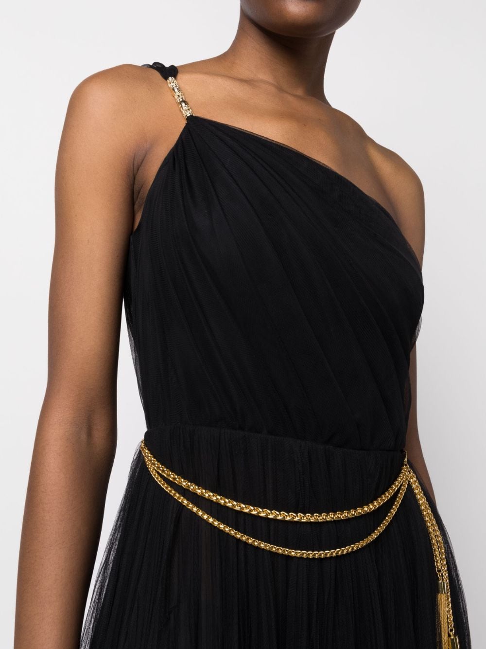 Long Chiffon One Shoulder Black Dress